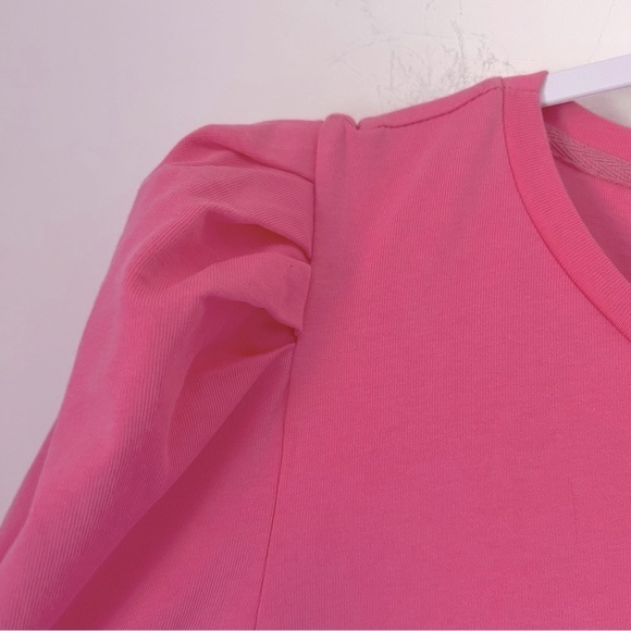 POMANDER PLACE Pink Stella Dress Mini Jersey Knit Puff Shoulders Cotton Preppy - Picture 6 of 12